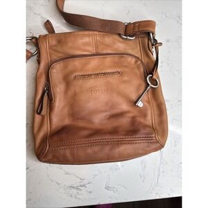 Fossil Hanover Leather Brown Crossbody Messenger Tote Bag With Key  Charm